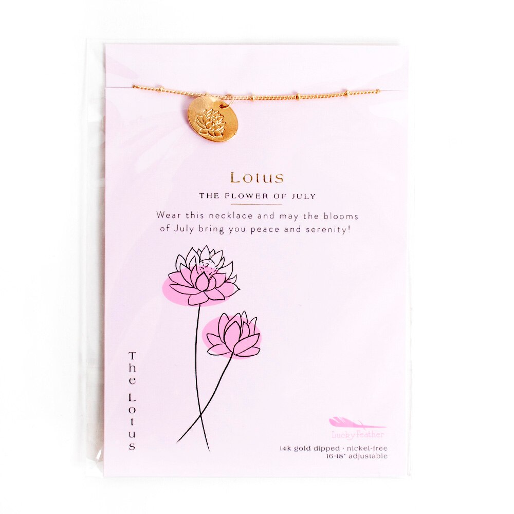 Lucky Feather, Birth Month, Necklace, July, Lotus
